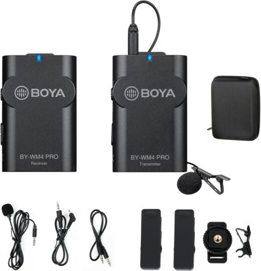 BOYA BY-WM4 Pro 2.4GHz Wireless Lavalier Microphone System Compatible with DSLR Cameras, Camcorders, iPhone, Android Smartphones, and Tablets for Recording