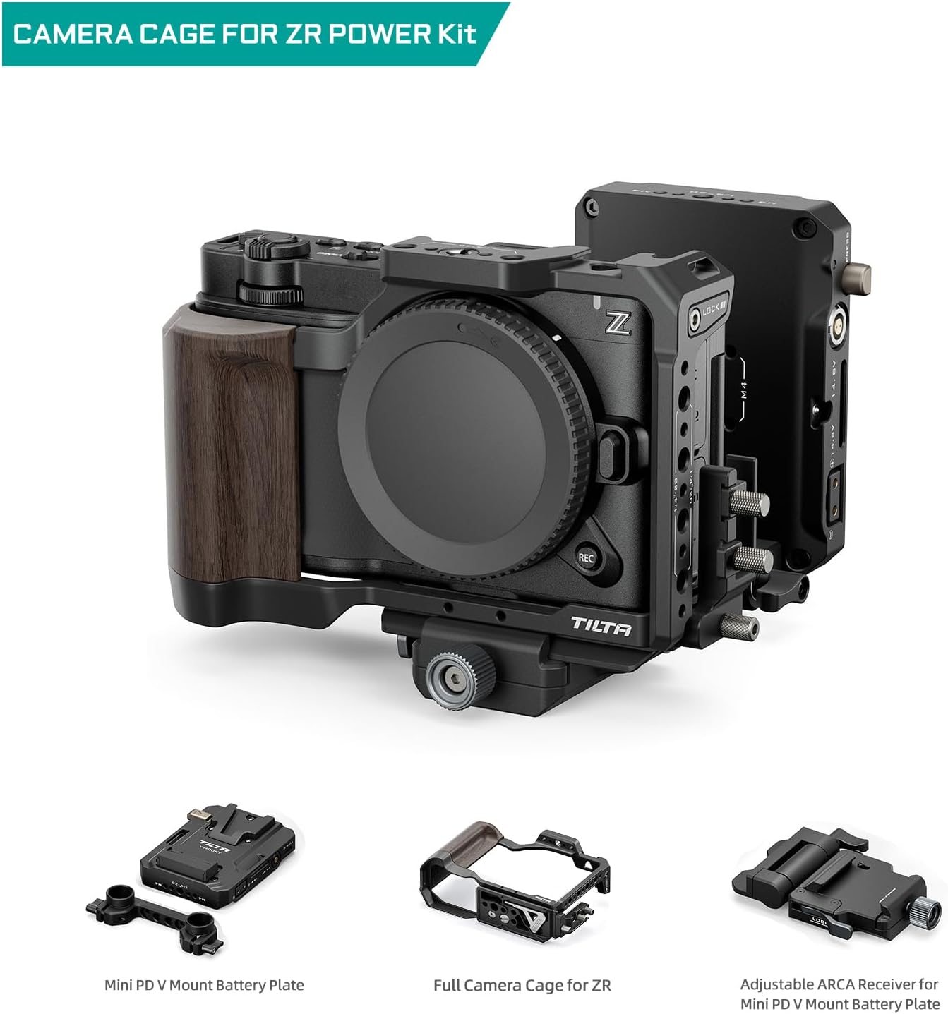 Tilta ZR Cage, Camera Cage Compatible with Nikon ZR Power Kit with ARCA Receiver and V Mount Battery Plate - Black TA-T98-C-B - Image 2